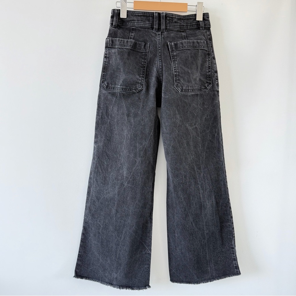 Mango Catherine Black High Rise Wide Leg Jeans Raw Hem Size 36 Minimalist - Picture 5 of 13